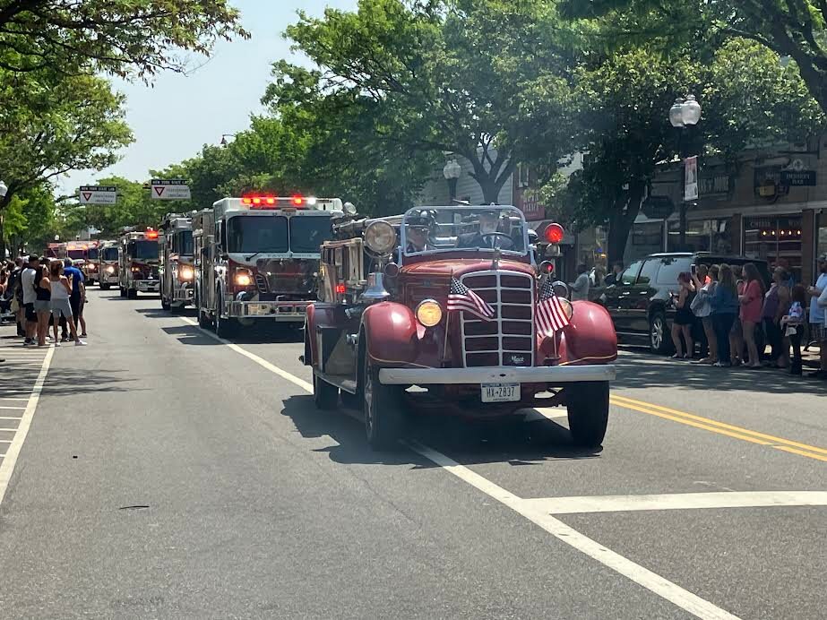 An antique fire truck was part of the Memorial Day parade in downtown Patchogue on Monday.